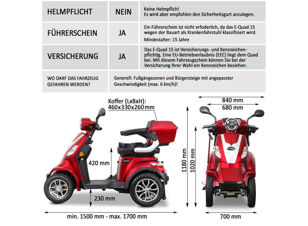 Rolektro, E-Quad 25 V.2, Rot, Bleigel Akkus, 1000 Watt, 25 km/h – Bild 9