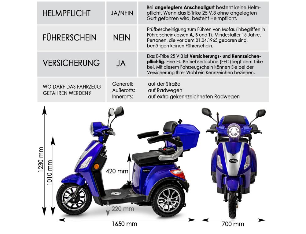 Rolektro, E-Trike 25 V.3 Lithium Akku, Blau 1000 Watt – Bild 6
