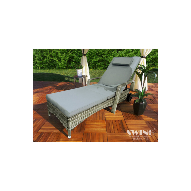 Polyrattan Gartenliege Sonnenliege "Relax" grau