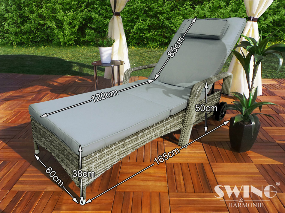 Polyrattan Gartenliege Sonnenliege "Relax" grau – Bild 2