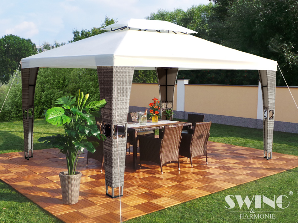 LED Rattan Pavillon Royal 3x4 m Partyzelt Polyrattan Pavilon – Bild 2