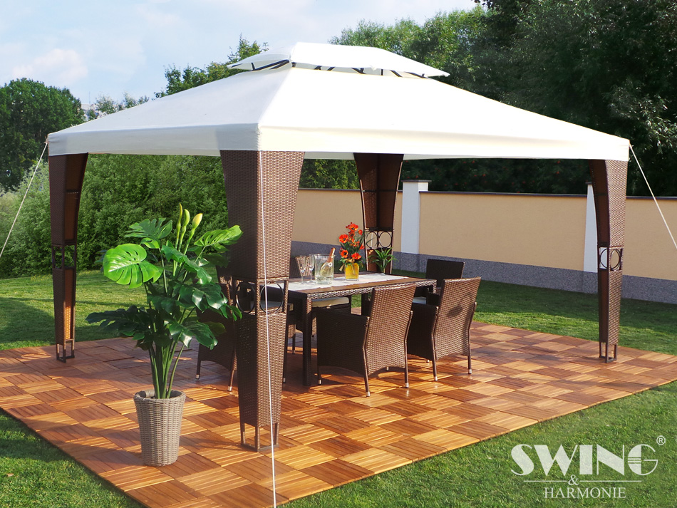 LED Rattan Pavillon Royal 3x4 m Partyzelt Polyrattan Pavilon – Bild 4