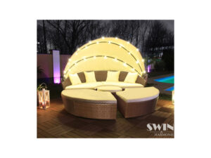 LED Sonneninsel Rattan Lounge Gartenliege Polyrattan Sitzgruppe 180cm