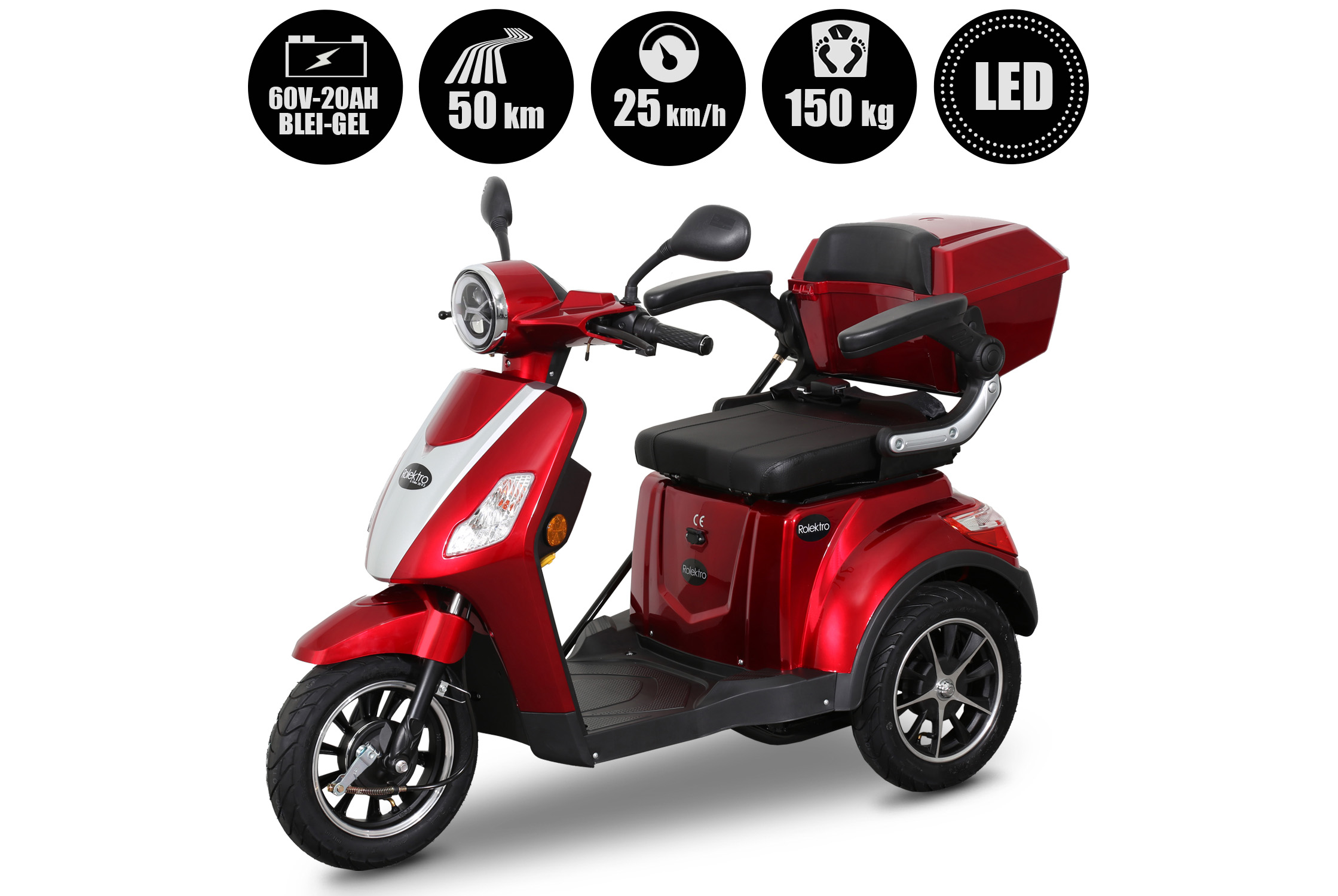 Rolektro E-Trike 25 V.2 Blei-Gel, Rot – Bild 2