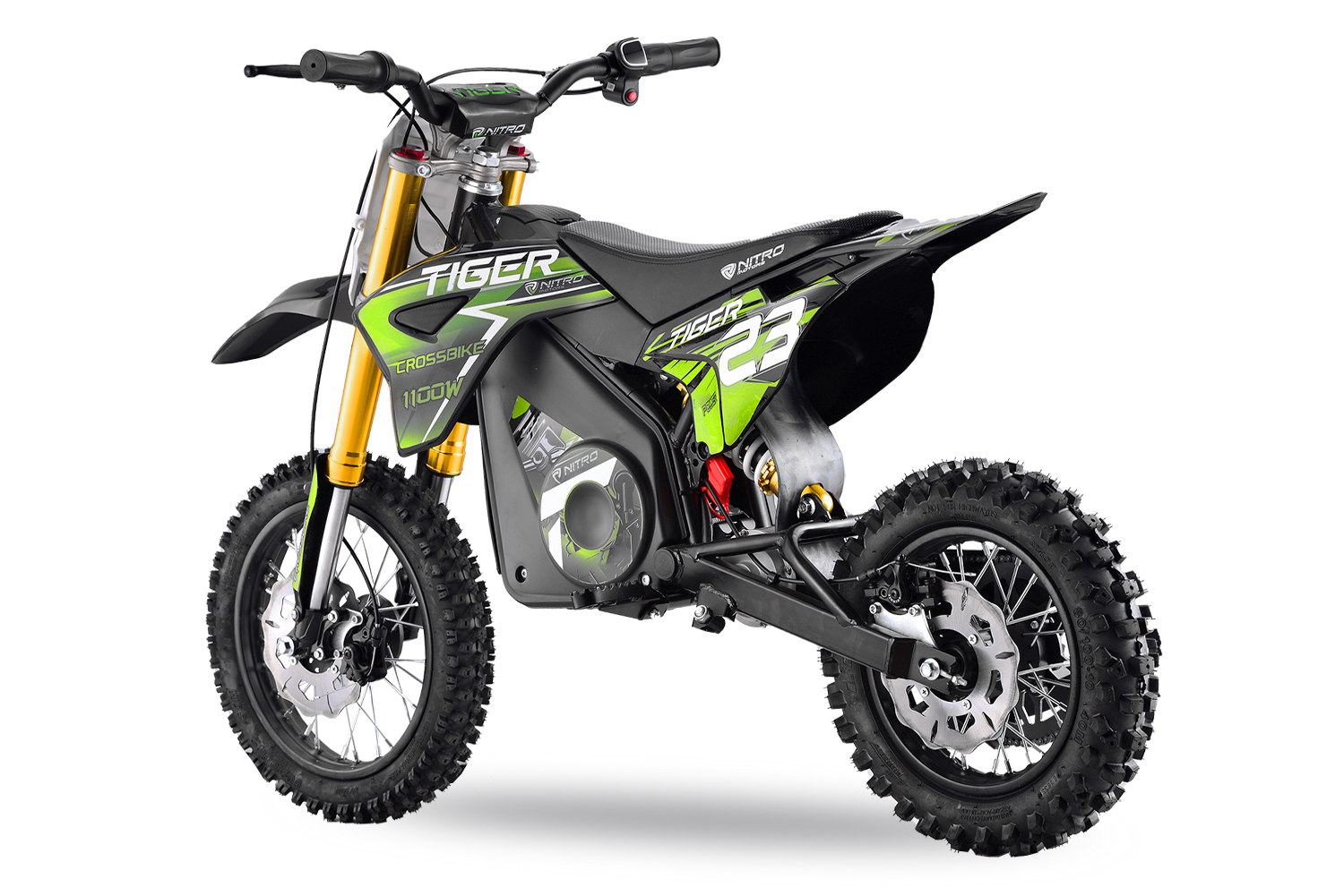 Elektro Crossbike, Nitro Motors Tiger Deluxe Eco Dirtbike 1100W 36V 12/10 Zoll Lithium Akku – Bild 2