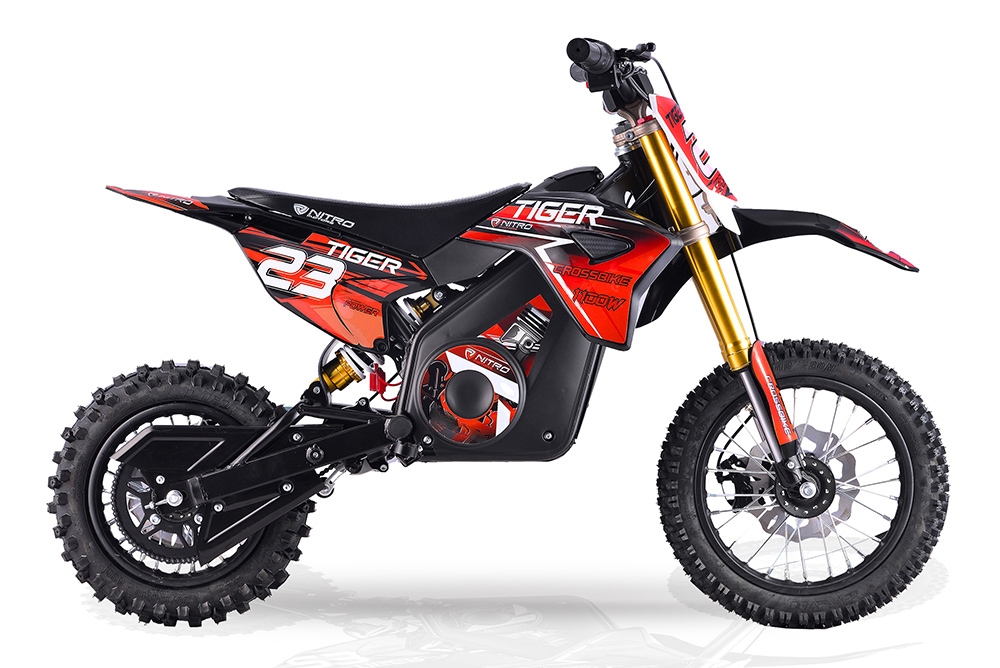 Elektro Crossbike, Nitro Motors Tiger Deluxe Eco Dirtbike 1100W 36V 12/10 Zoll Lithium Akku – Bild 3
