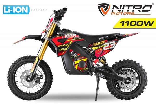 Elektro Crossbike, Nitro Motors Tiger Deluxe Eco Dirtbike 1100W 36V 12/10 Zoll Lithium Akku – Bild 8