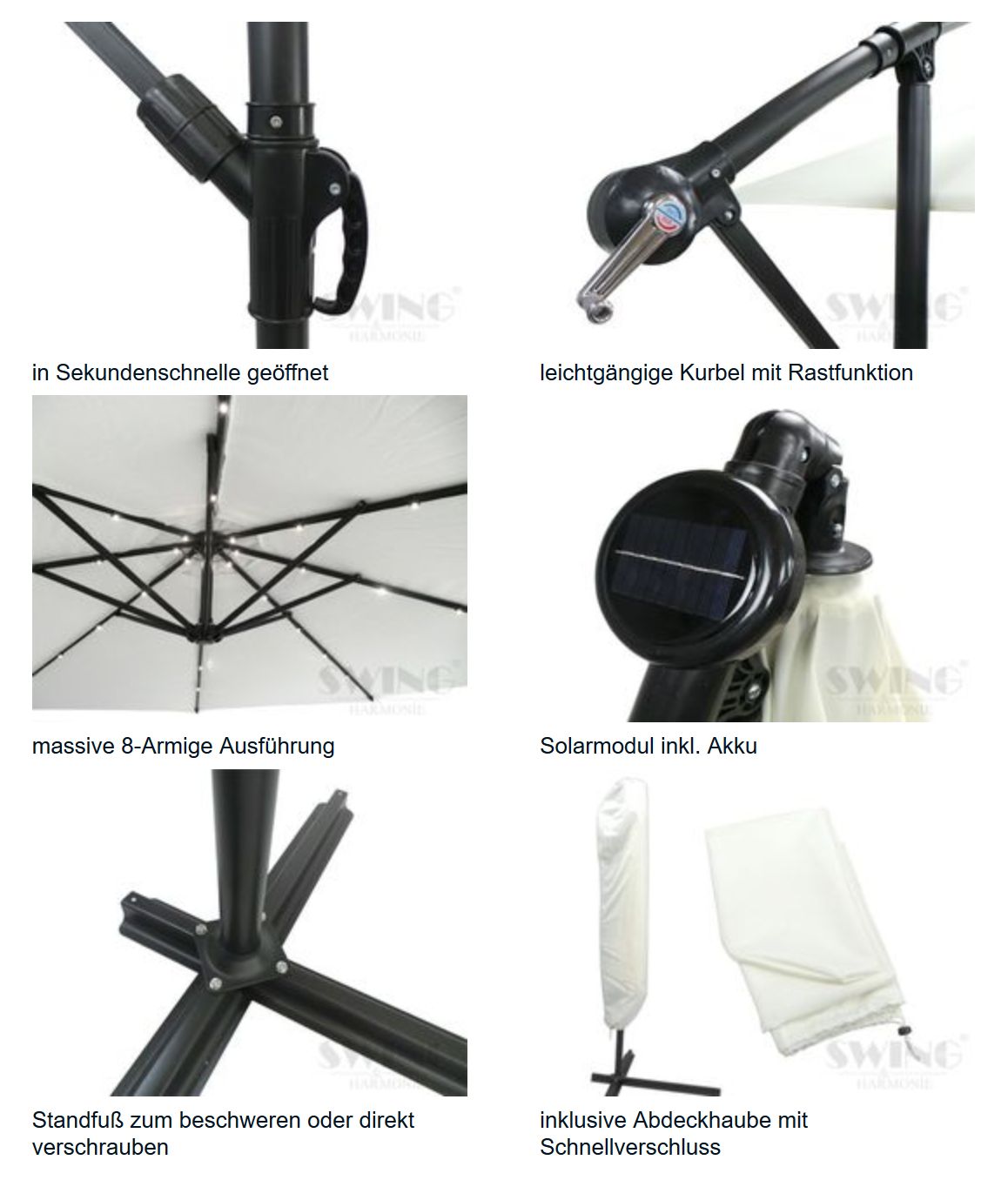 Sonnenschirm mit LED Beleuchtung Ampelschirm 350 cm – Bild 4