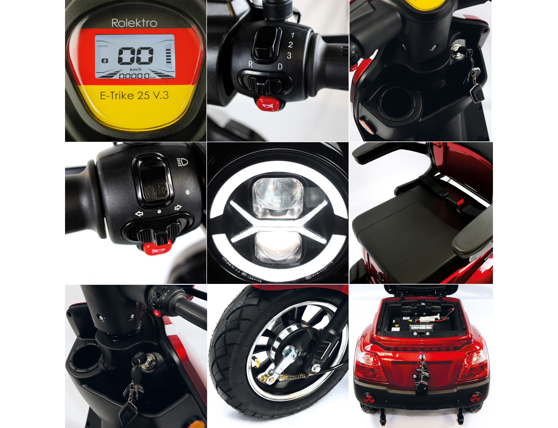 Rolektro, E-Trike 25 V.3 Lithium, Rot, 1000 Watt – Bild 10