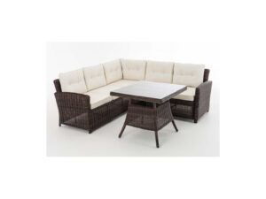 Eckgarnitur Sierra Rundrattan cremeweiß , braun-meliert