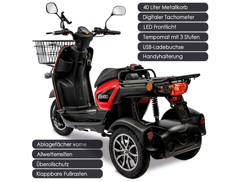 Rolektro, E-Carrier 25 V.3 Lithium, Rot, ohne Koffer, 1000 Watt – Bild 9