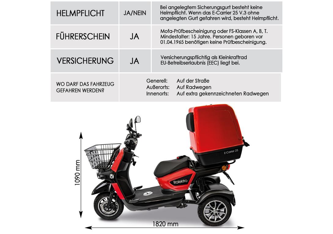 Rolektro E-Carrier 25 V.3 Lithium, Rot, mit XXL-Koffer – Bild 4