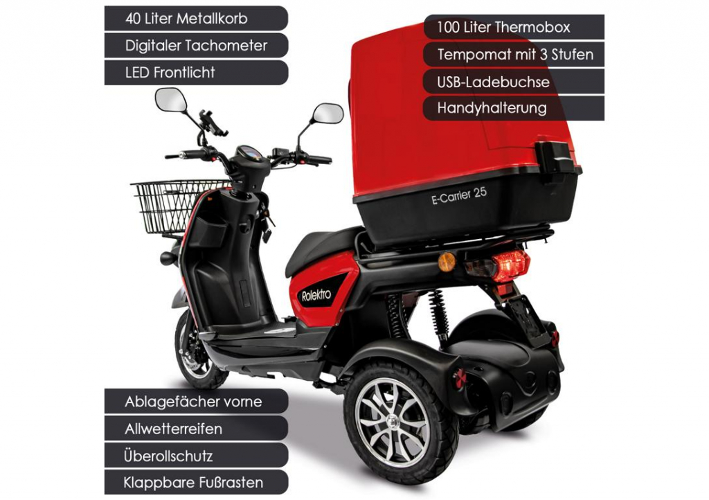 Rolektro E-Carrier 25 V.3 Lithium, Rot, mit XXL-Koffer – Bild 7