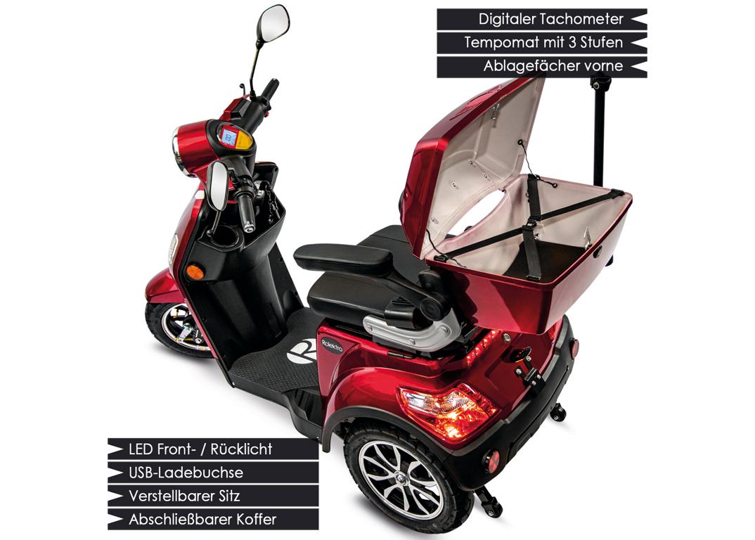 Rolektro, E-Trike 15 V.3 Lithium, Rot, 15 km/h, 1000 Watt – Bild 4