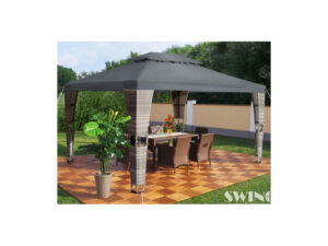 LED Rattan Pavillon Royal 3x4 m Partyzelt Polyrattan Pavilon