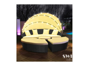 LED Sonneninsel Rattan Gartenliege Polyrattan Sitzgruppe 180cm