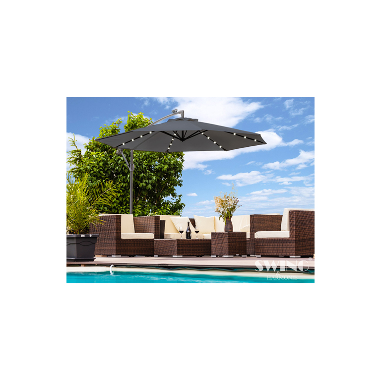 Luxus Sonnenschirm mit LED Beleuchtung Ampelschirm 300 cm Anthrazit