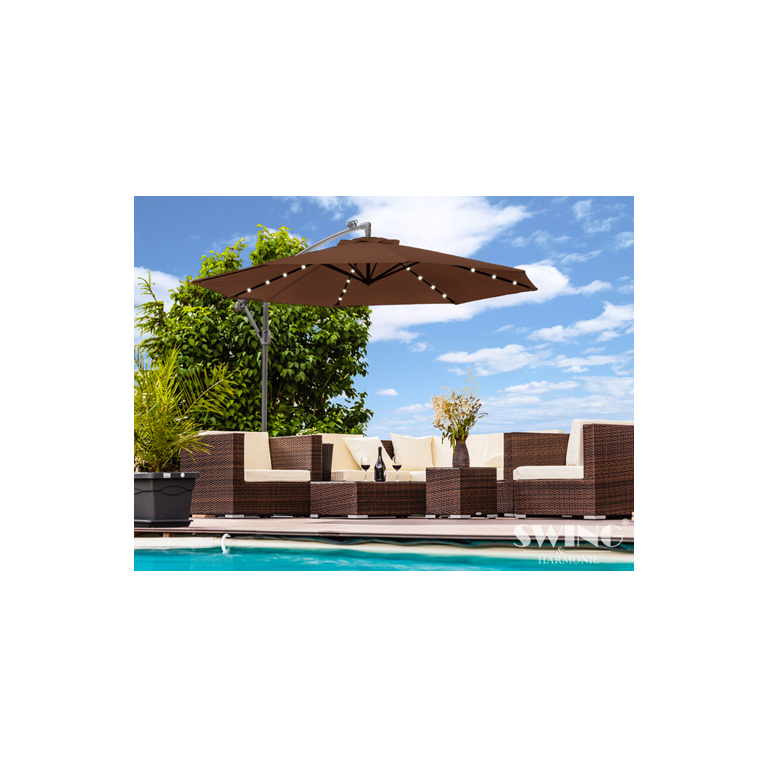 Luxus Sonnenschirm mit LED Beleuchtung Ampelschirm 300 cm Braun