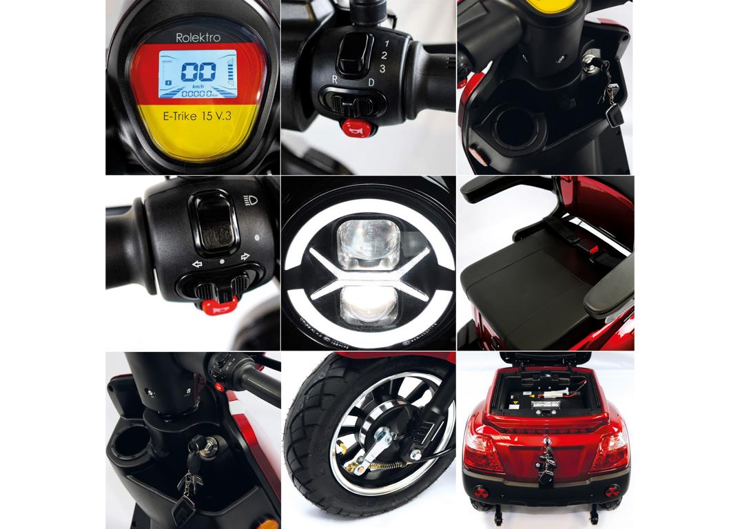 Rolektro, E-Trike 15 V.3 Lithium, Rot, 15 km/h, 1000 Watt – Bild 10