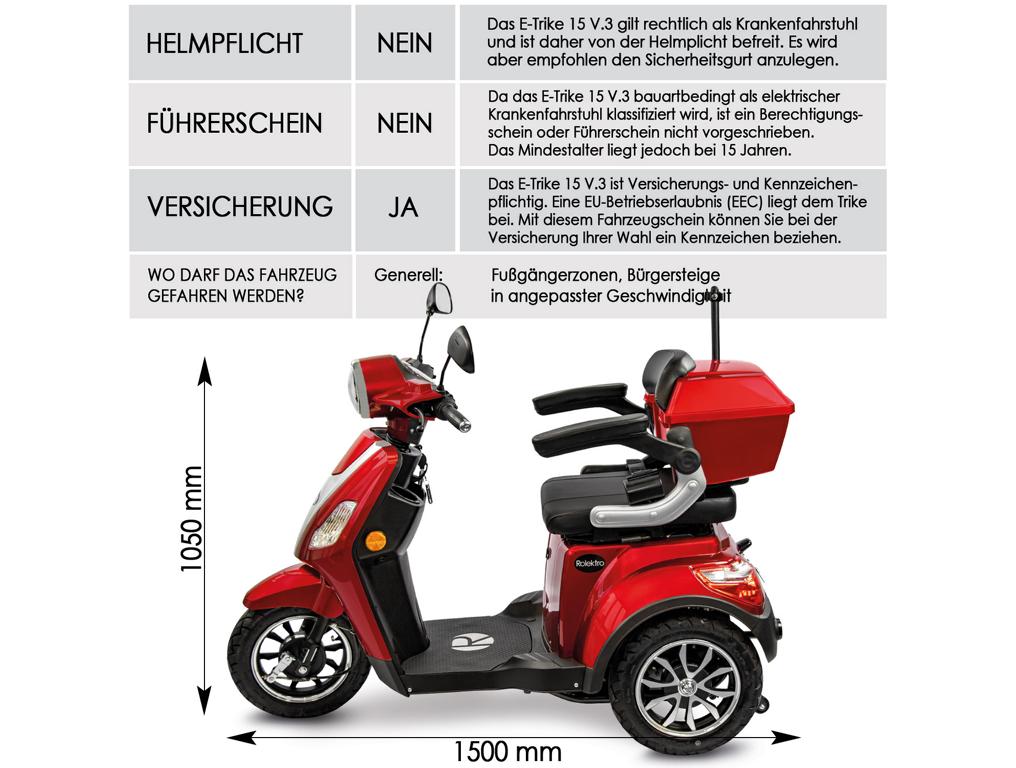 Rolektro, E-Trike 15 V.3 Lithium, Rot, 15 km/h, 1000 Watt – Bild 8