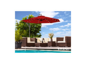 Luxus Sonnenschirm mit LED Beleuchtung Ampelschirm 300 cm Rot