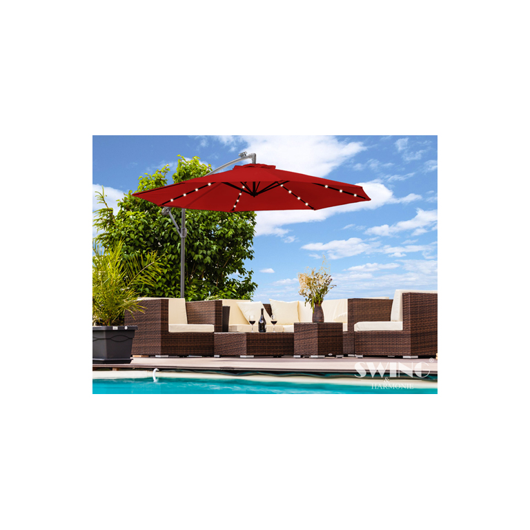 Luxus Sonnenschirm mit LED Beleuchtung Ampelschirm 300 cm Rot