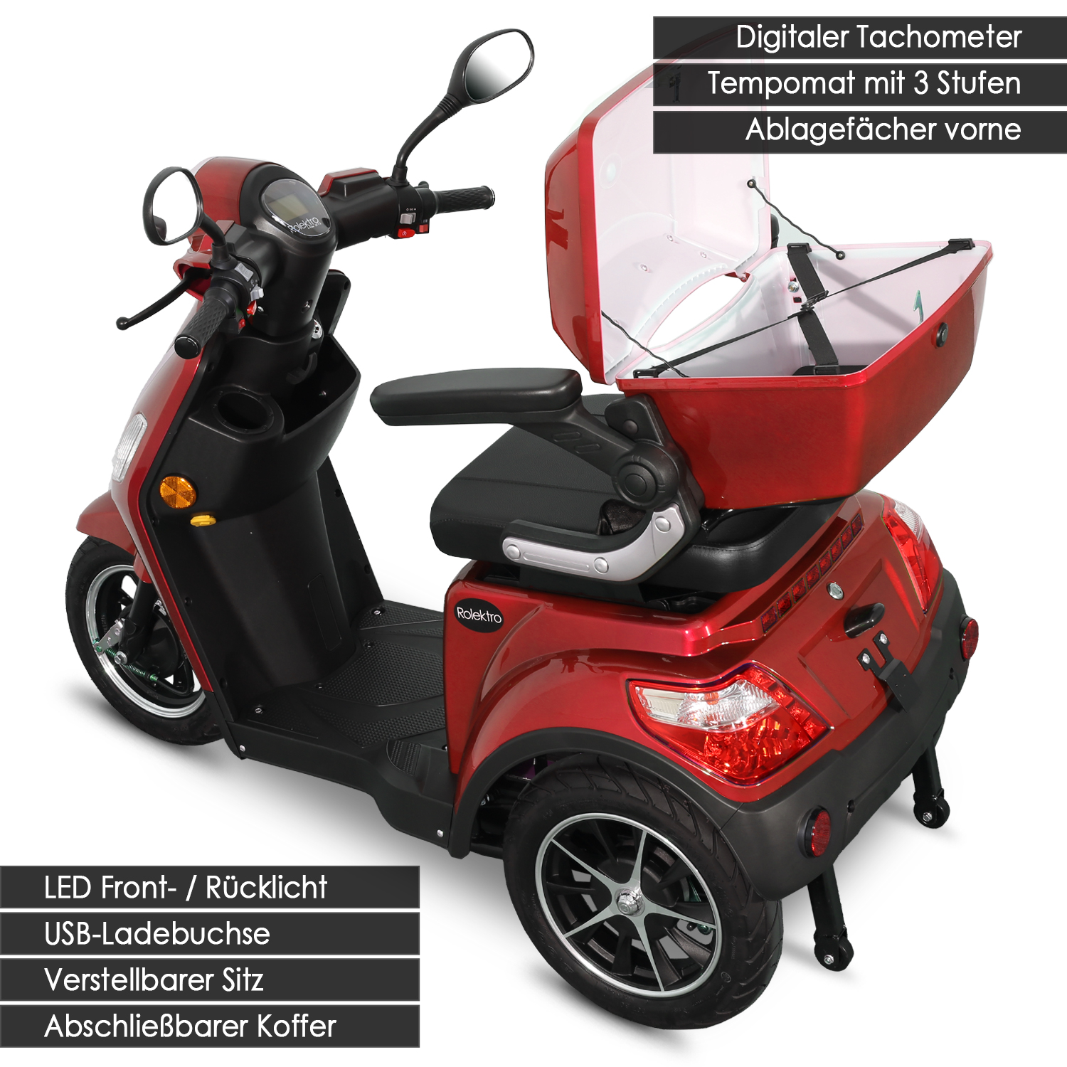 Rolektro E-Trike 15 V.2 Blei-Gel, Rot, 15 km/h – Bild 7