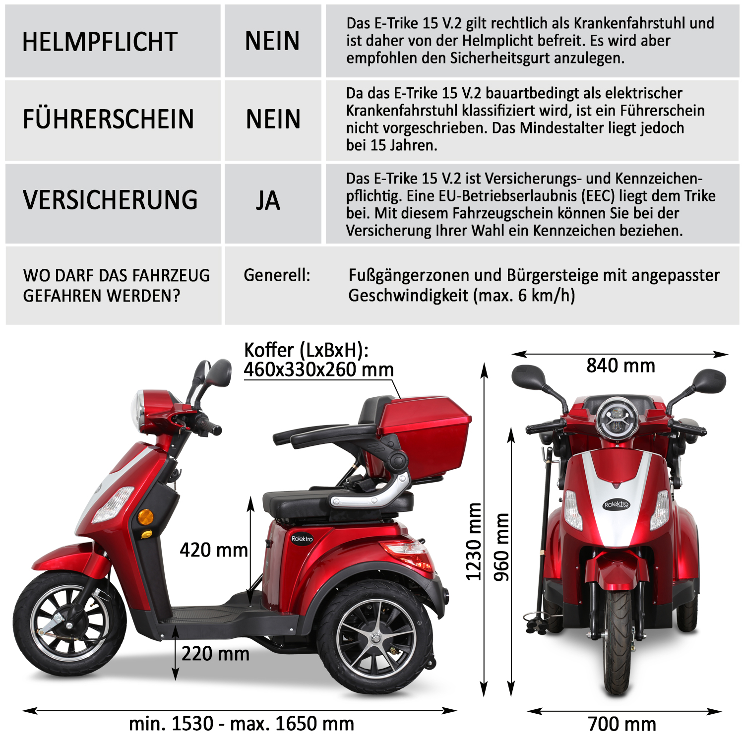 Rolektro E-Trike 15 V.2 Blei-Gel, Rot, 15 km/h – Bild 9