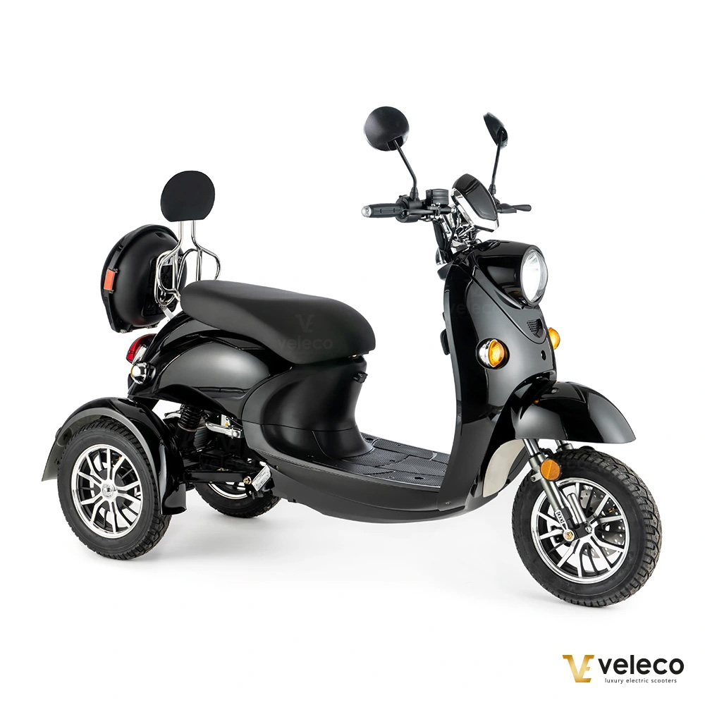 Veleco ZT63 Retro-Vespa-Elektroroller 12 km/h, 3-Rad Schwarz – Bild 2