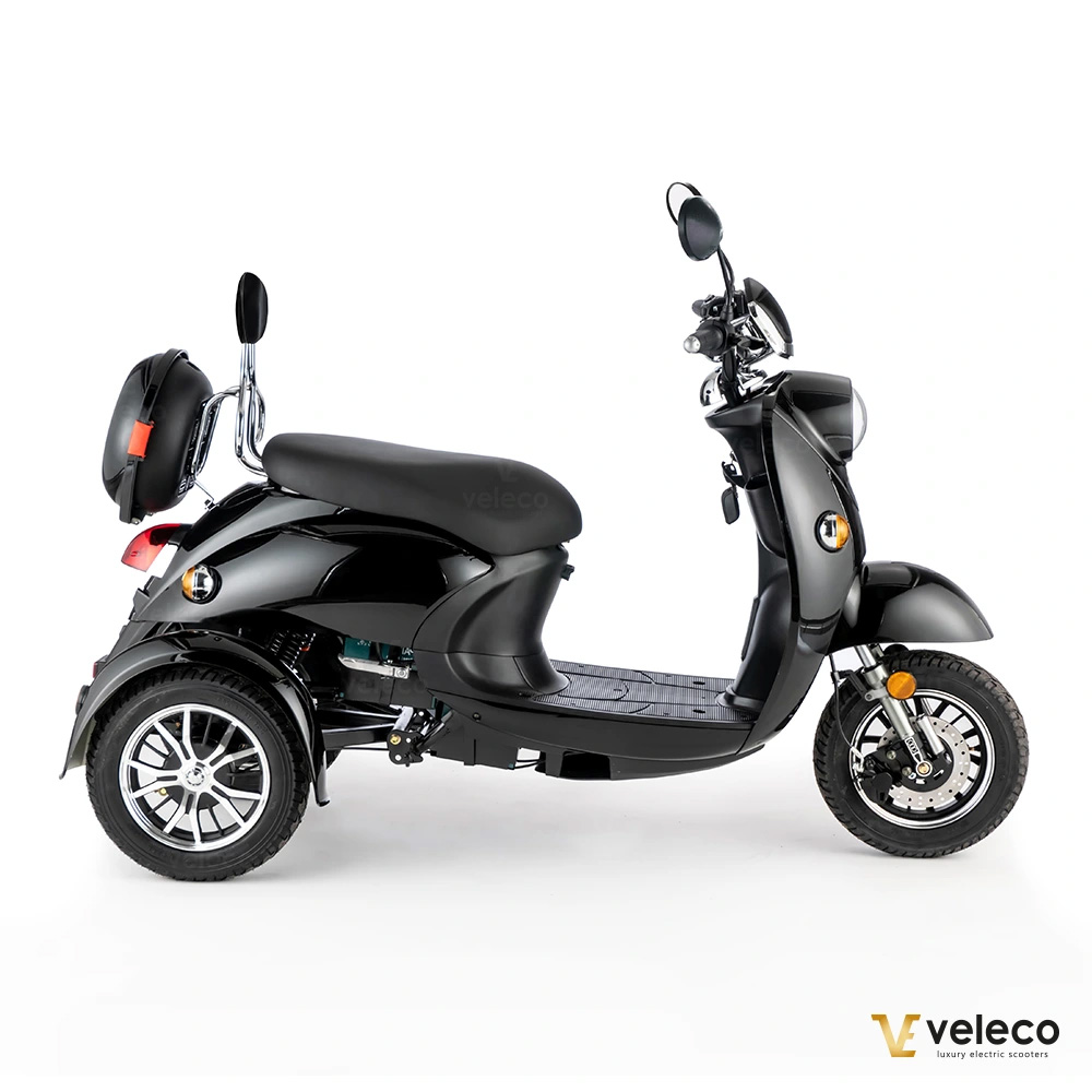 Veleco ZT63 Retro-Vespa-Elektroroller 12 km/h, 3-Rad Schwarz – Bild 6