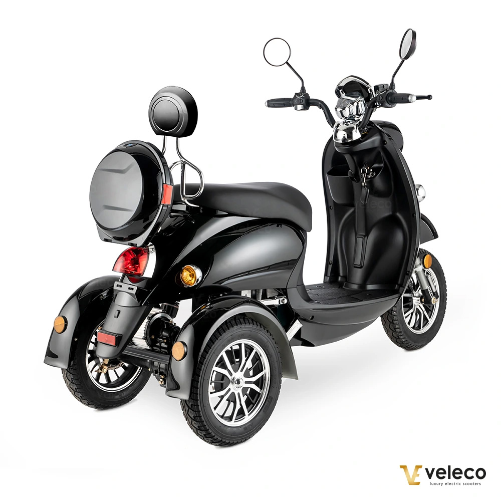 Veleco ZT63 Retro-Vespa-Elektroroller 12 km/h, 3-Rad Schwarz – Bild 8