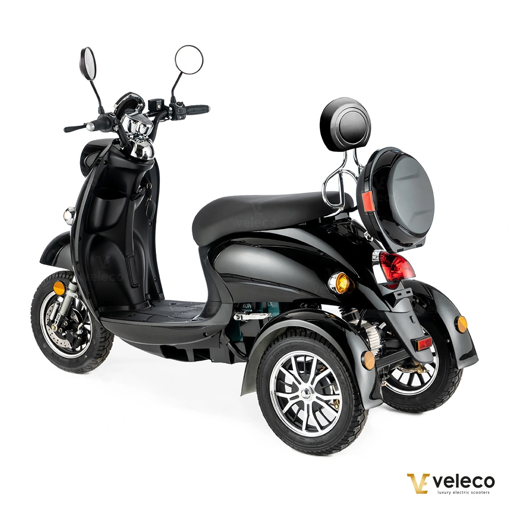 Veleco ZT63 Retro-Vespa-Elektroroller 12 km/h, 3-Rad Schwarz – Bild 4