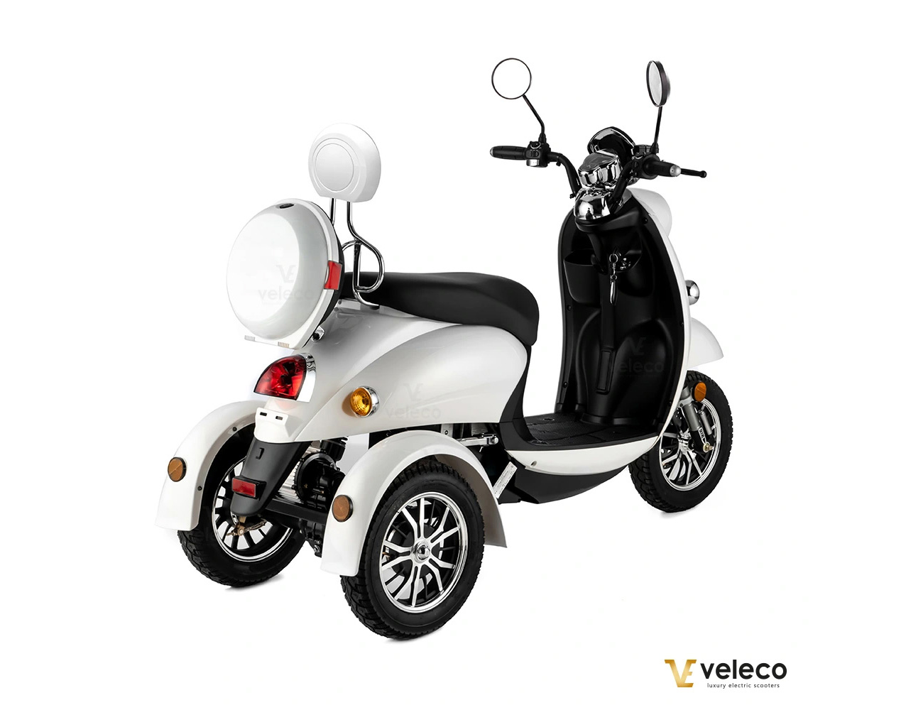 Veleco ZT63 Retro-Vespa-Elektroroller 12 km/h, 3-Rad Weiß – Bild 7