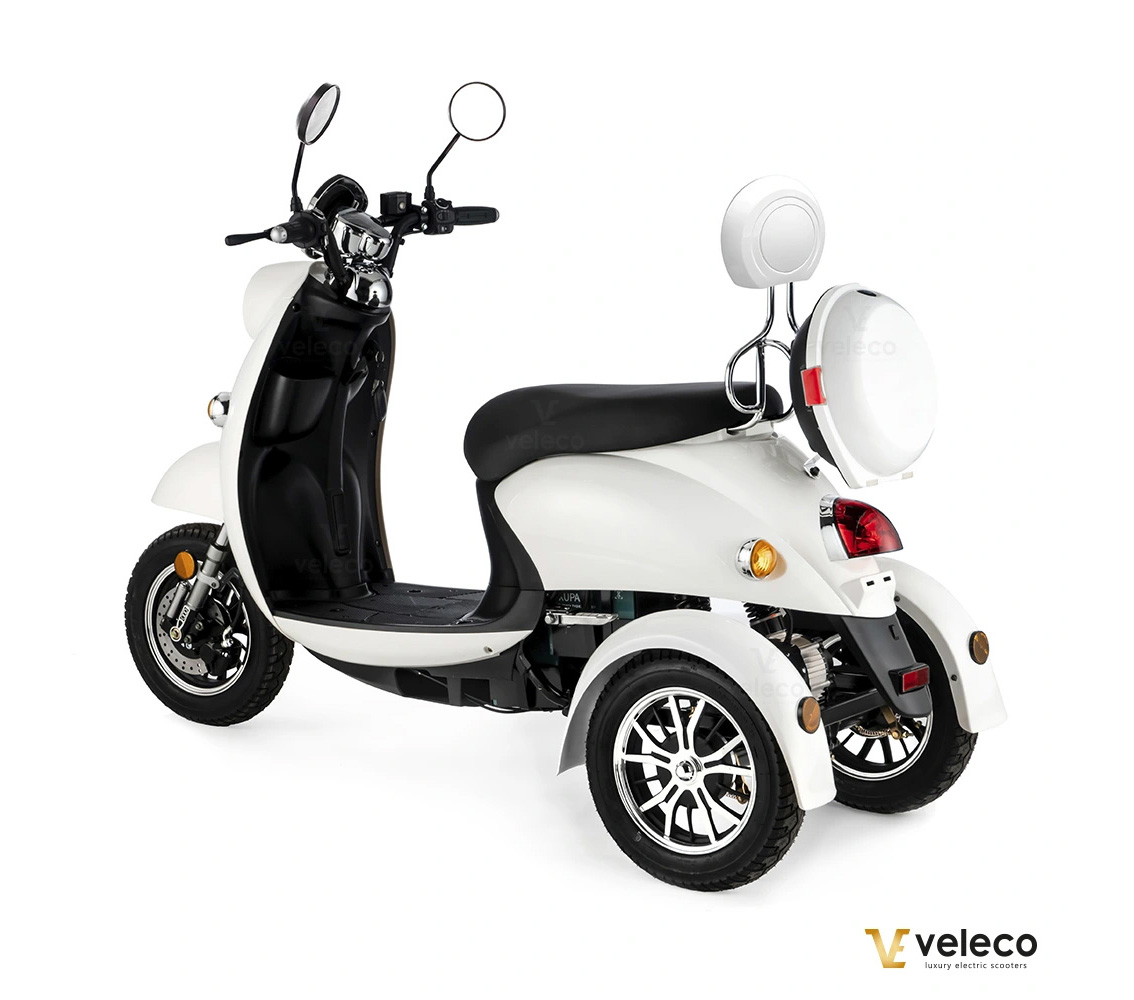 Veleco ZT63 Retro-Vespa-Elektroroller 12 km/h, 3-Rad Weiß – Bild 2