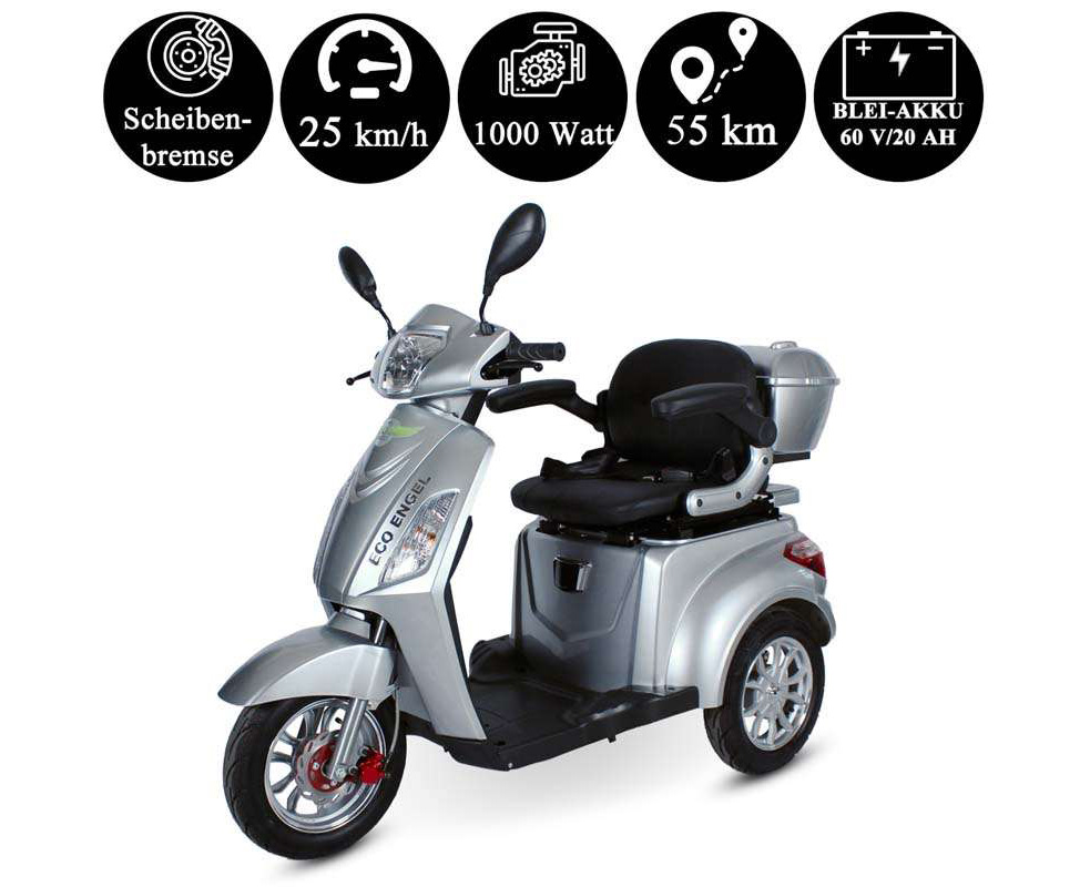 ECO ENGEL 500 Silber, 1000 Watt, 15 km/h, 3 Rad Scooter – Bild 4