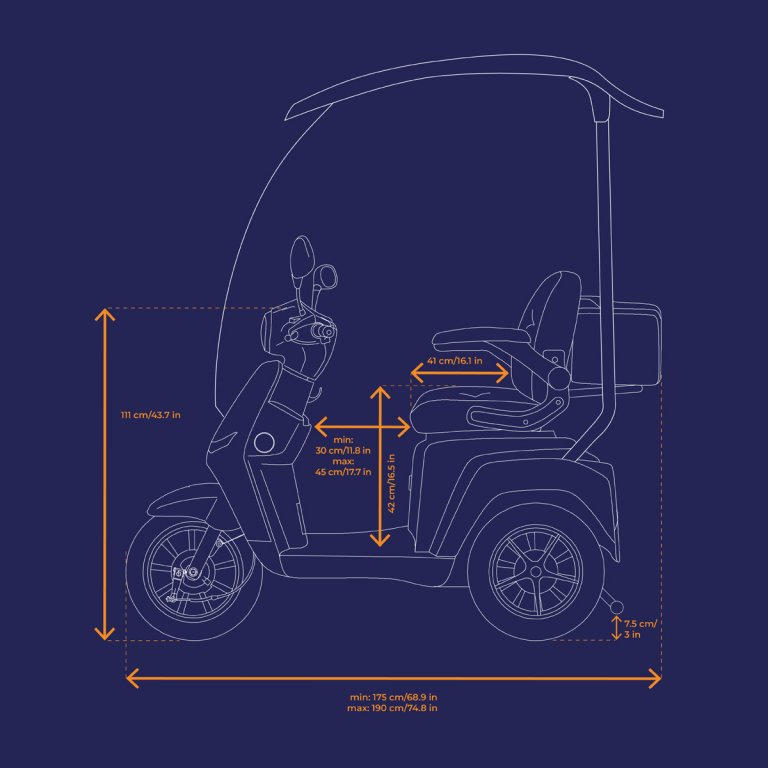 VELECO Turris mit Dach, Elektromobil, 3 rad, 800W, 12 km/h – Bild 23