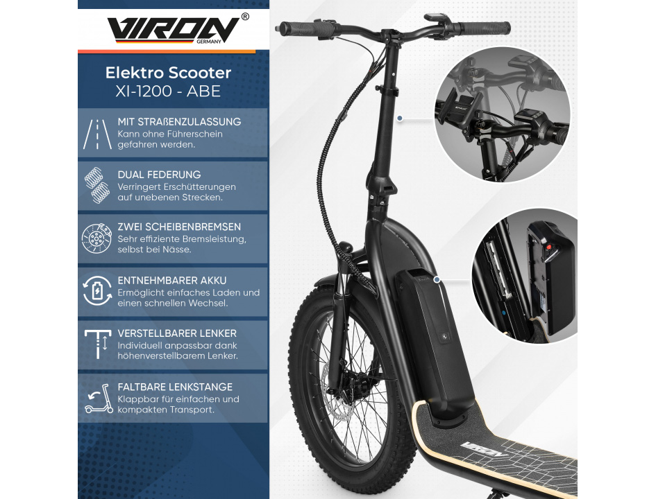Viron E-Scooter mit Straßenzulassung Elektro Roller ABE Faltbar – Bild 3